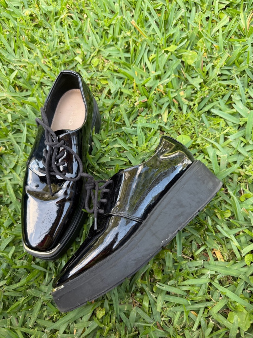 ALDO Sevrradia Black Patent Platform Oxford Loafers Size 7 Chunky Academia
